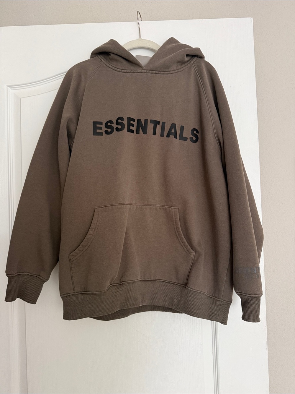 ESSENTIALS Men's Brown Crewneck Hoodie with Black Logo